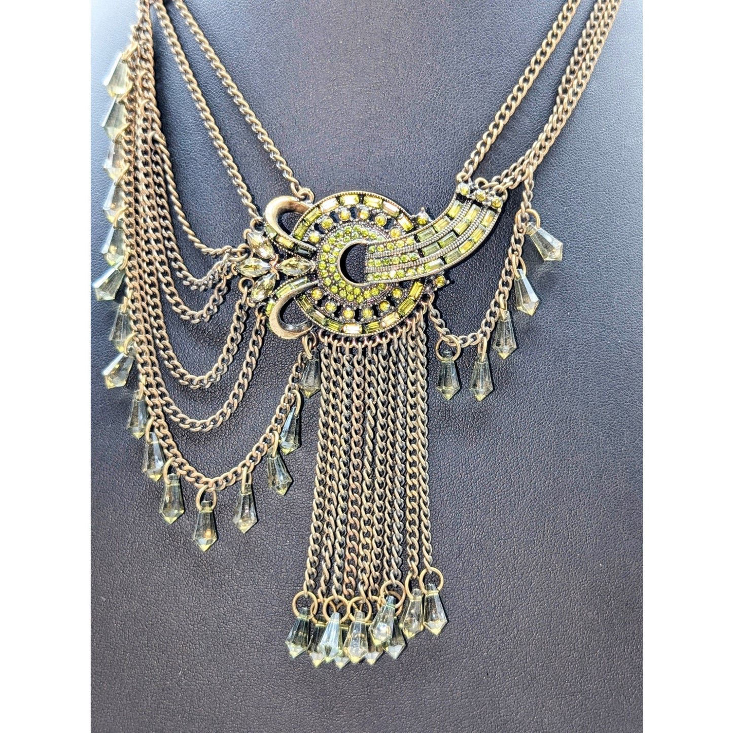 Plunder Design Art Nouveau Inspired Draped Green Rhinestone Chain Necklace