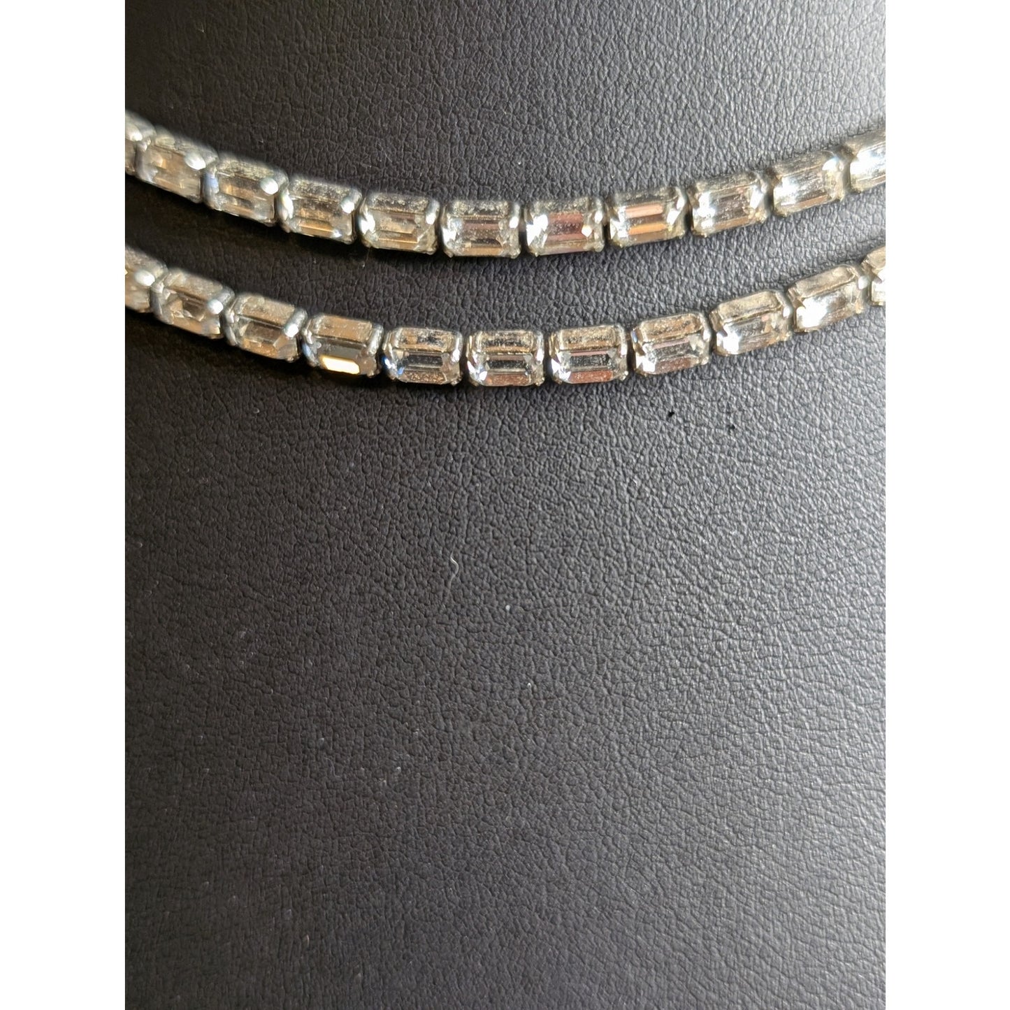 Vintage Joseph Mazer Double Strand Rhinestone Baguette Necklace