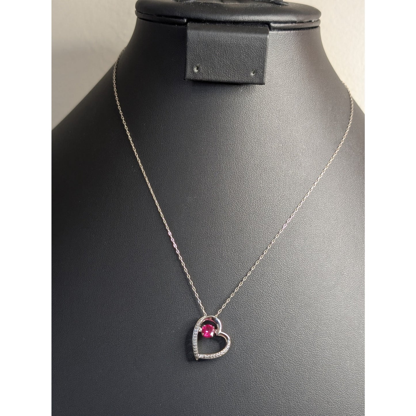 Man Made Moving Ruby 925 Sterling Silver Heart Pendant 18" Necklace