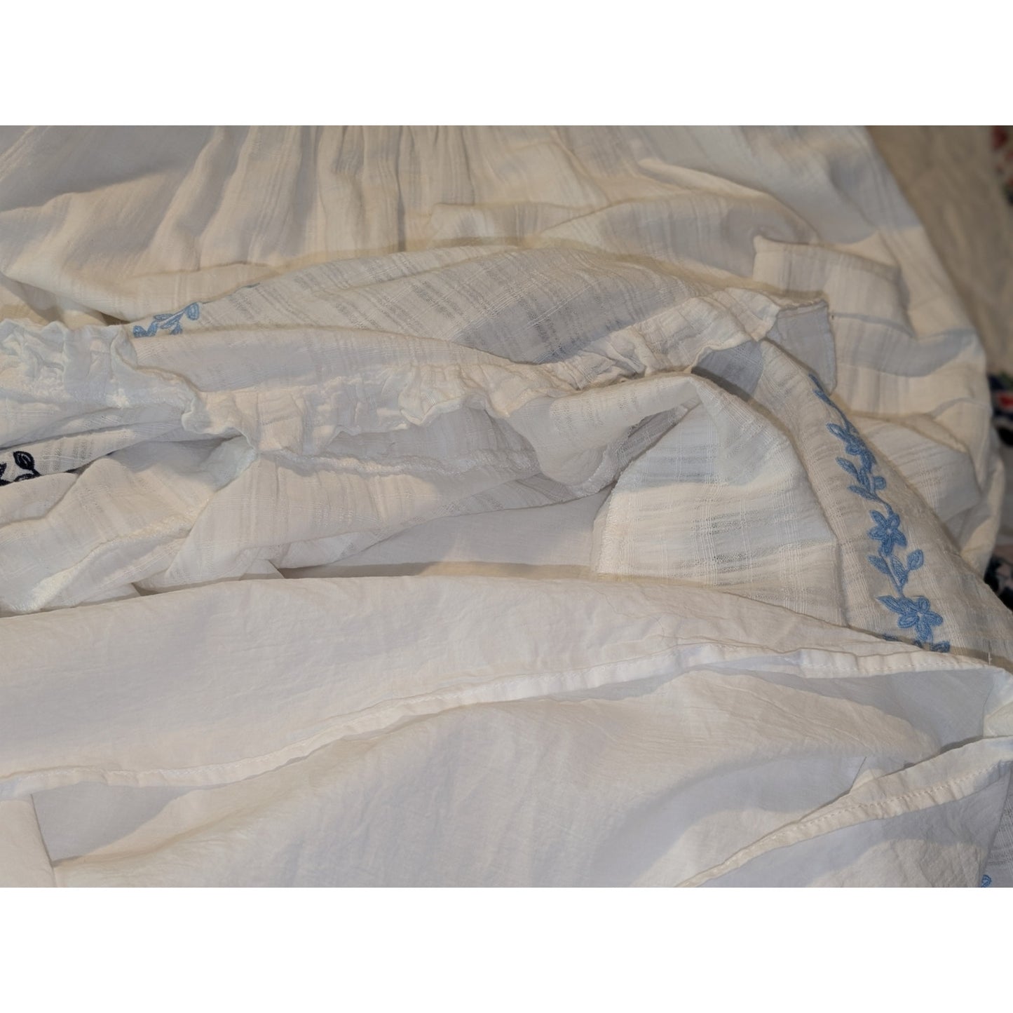 Draper James RSVP White Blue Embroidered Smocked Bodice Tiered Maxi Dress Sz XL
