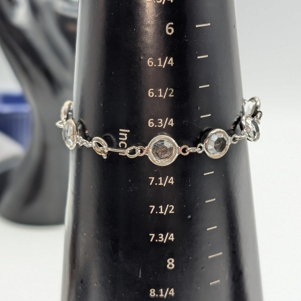 Vintage Signed Swarovski Silver Plate Clear Bezel Set Crystal Bracelet