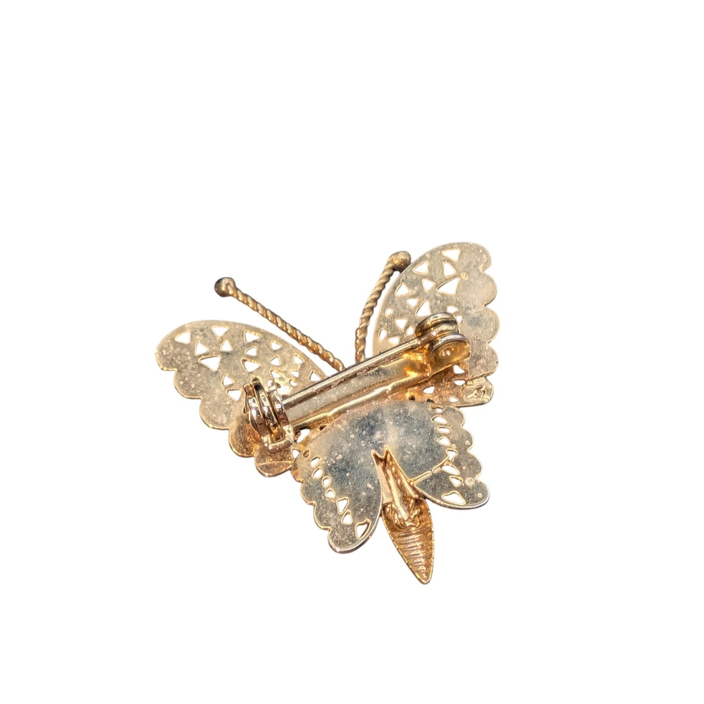 Vintage Delicate Filigree Gold Tone Butterfly Pin