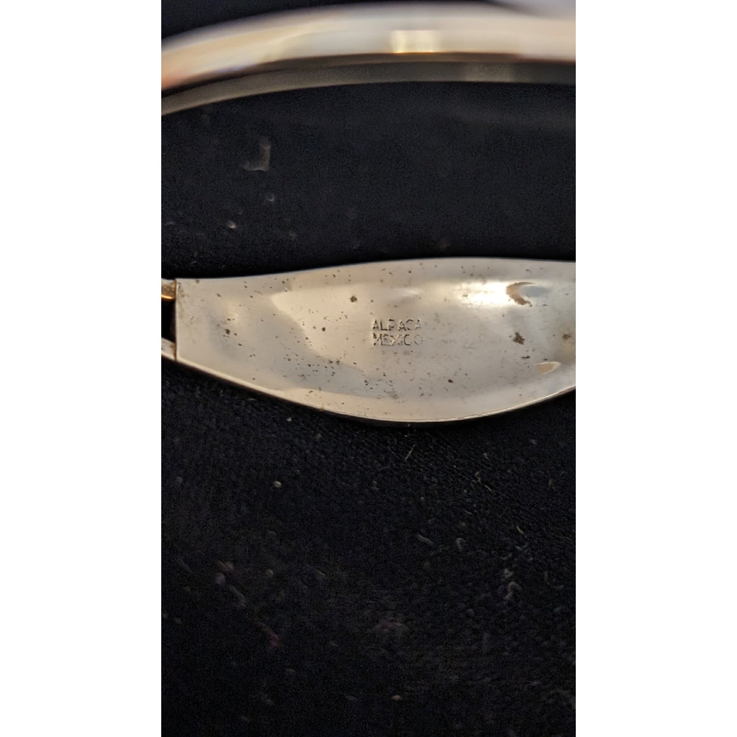 Vintage Alpaca Mexico Silver Inlay Abalone Hinged Bangle Bracelet