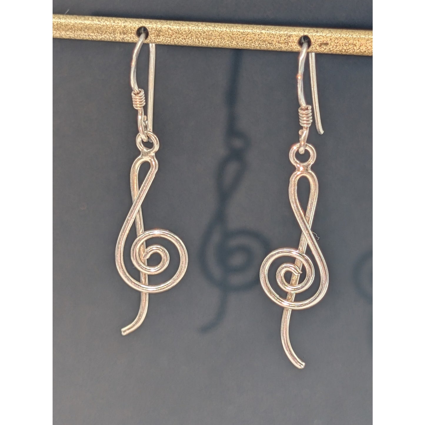 925 Sterling Silver Treble Clef Dangle Earrings