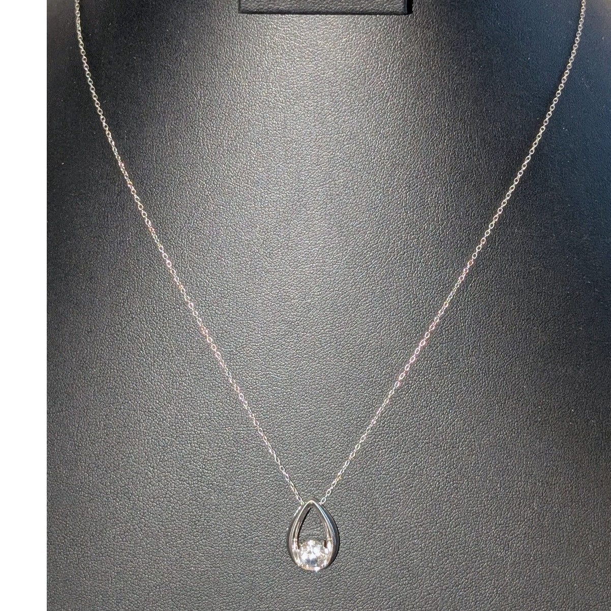 DL 925 Sterling 6.0mm White Sapphire Solitaire Teardrop Pendant 18" Necklace