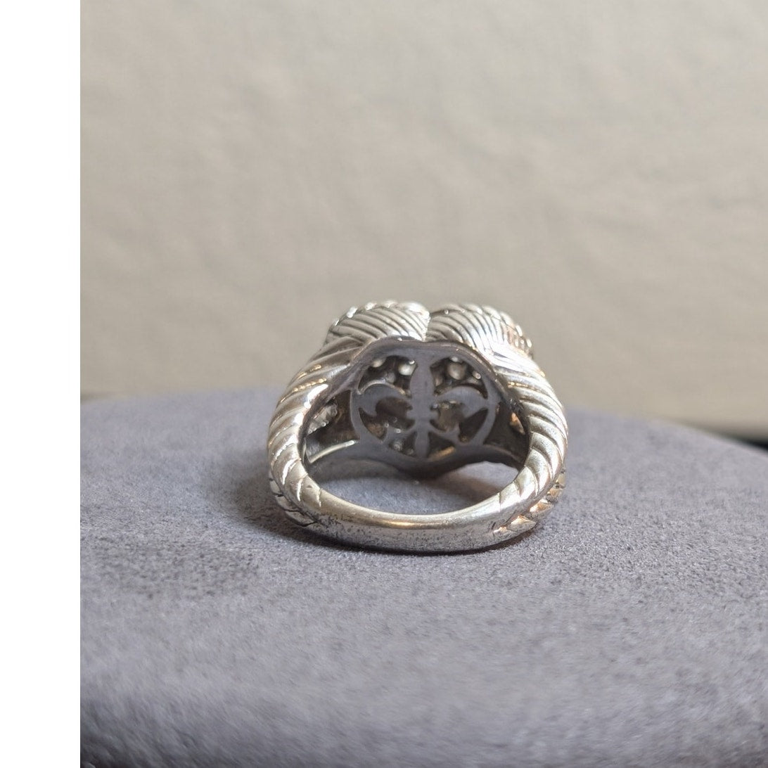 Judith Ripka Classic Diamonique 925 Sterling Silver Cluster Heart Ring Sz 5.75