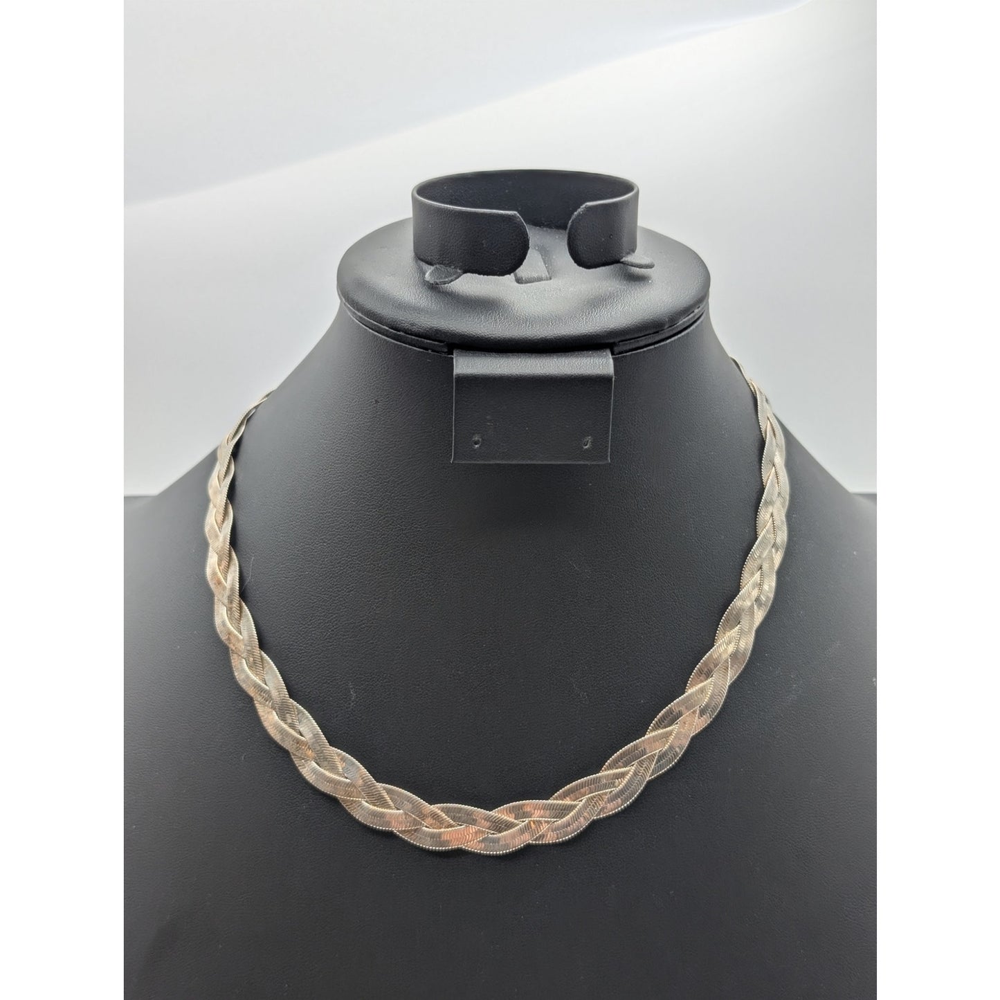 Silver Plated Three Woven Flat Herringbone 16"-18" Necklace