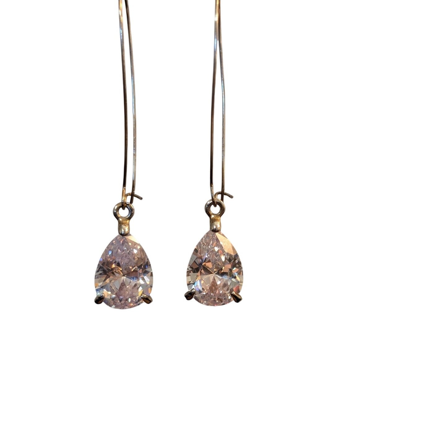 X-Large Teardrop CZ Silver Tone Kidney Wire Drop Earrings