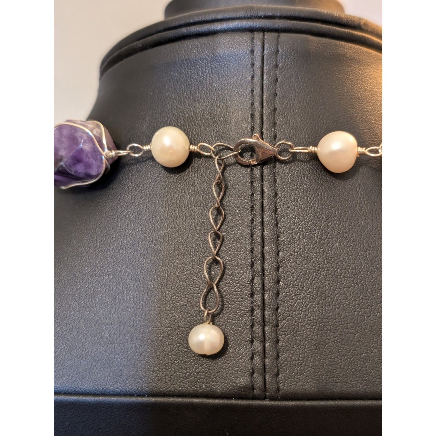 Chunky Wired Purple Lace Agate & Amethyst Fresh Water Pearl Sterling Necklace