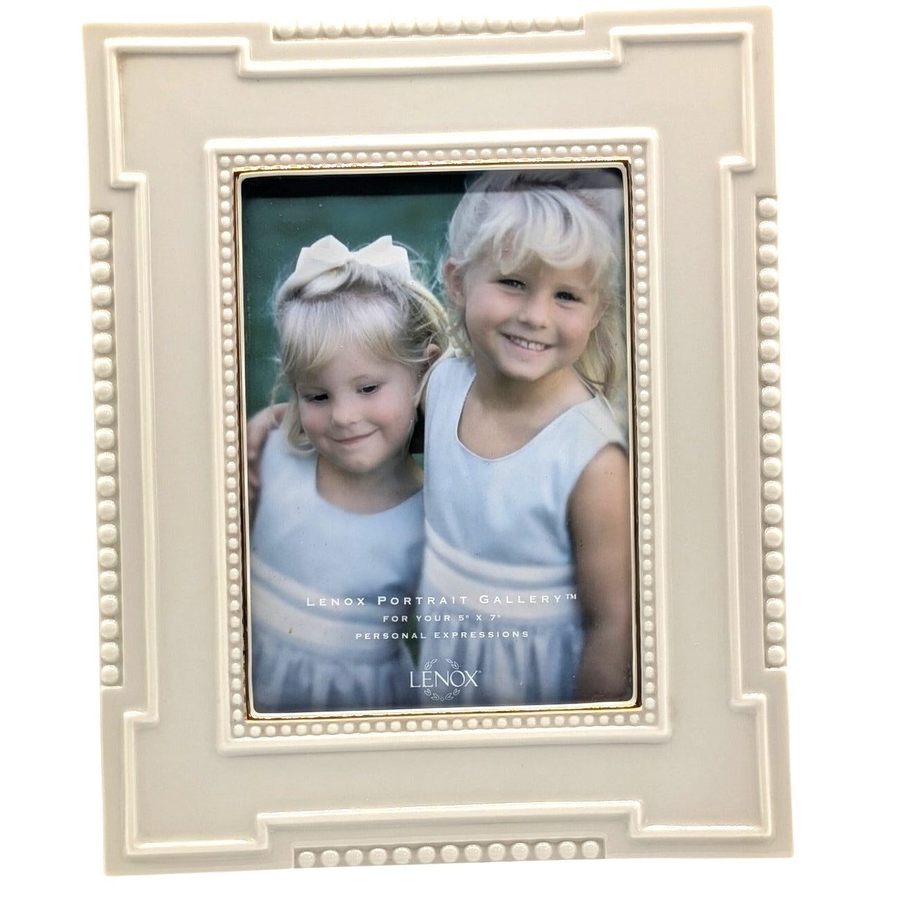 VTG Lenox Portraite Gallery 5" X 7" Glass Gold Trim Beaded Photo Frame