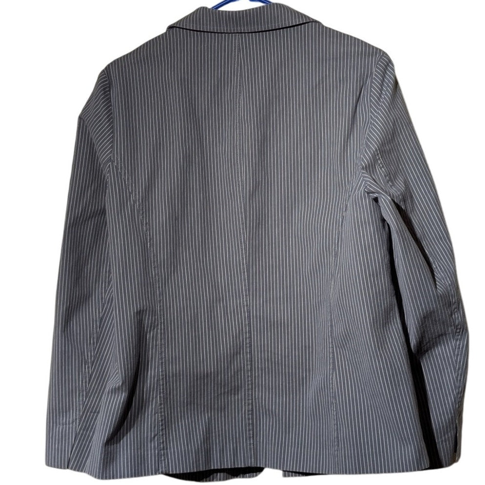 Talbot's 3 Button Gray/Blue Striped Cotton Stretch Blazer Womens Sz 12W (0X)