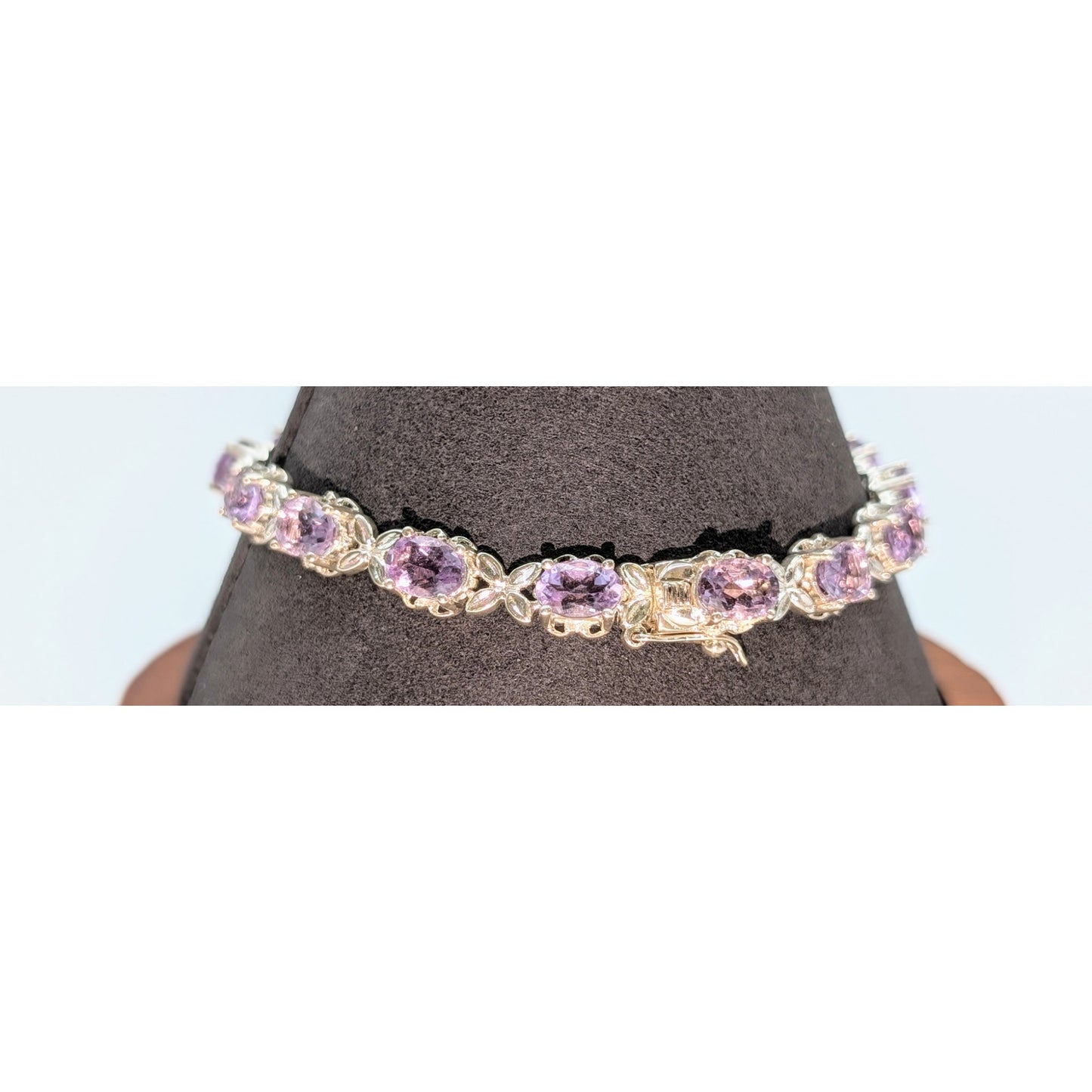 925 Sterling Silver 7mm Oval Rose de France Tennis Bracelet W/ Safety Latch