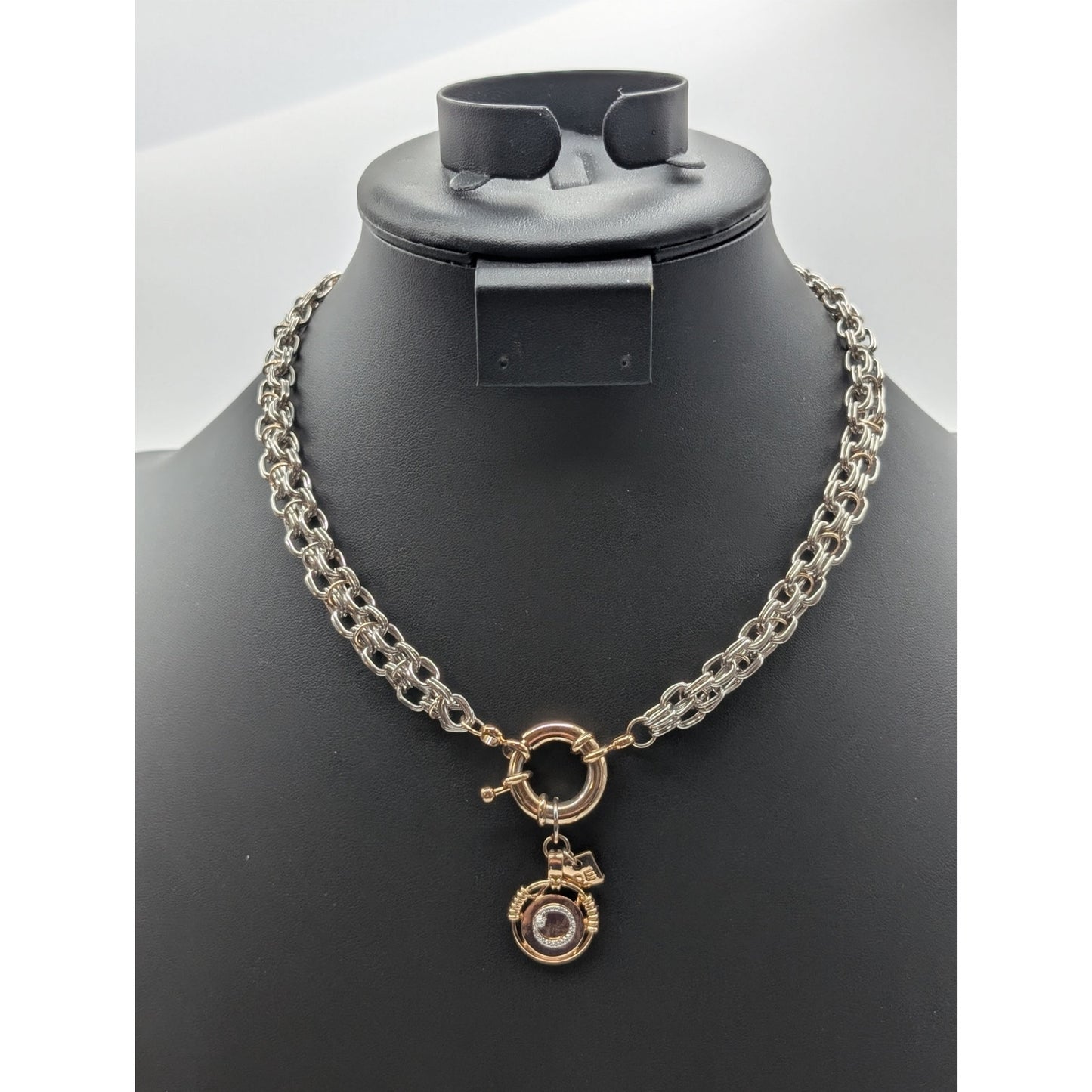 OE Two Tone Chain Front Mariner's Clasp Two Tone Curled Snake Pendant Necklace