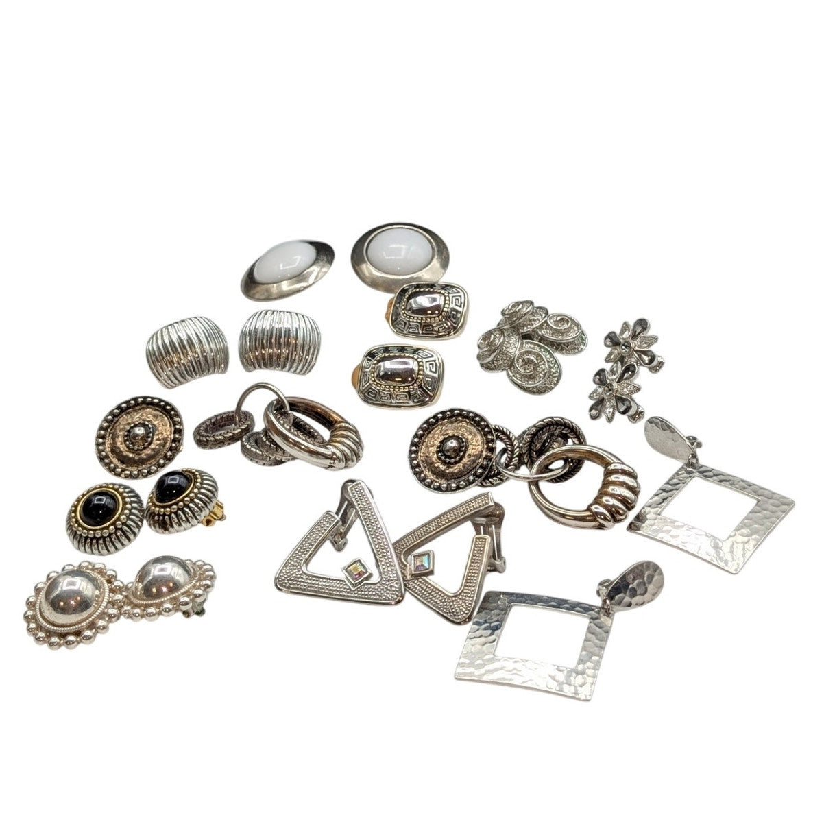 Lot of Ten Pair of Vintage Clip On Silver Tone Theme Earrings