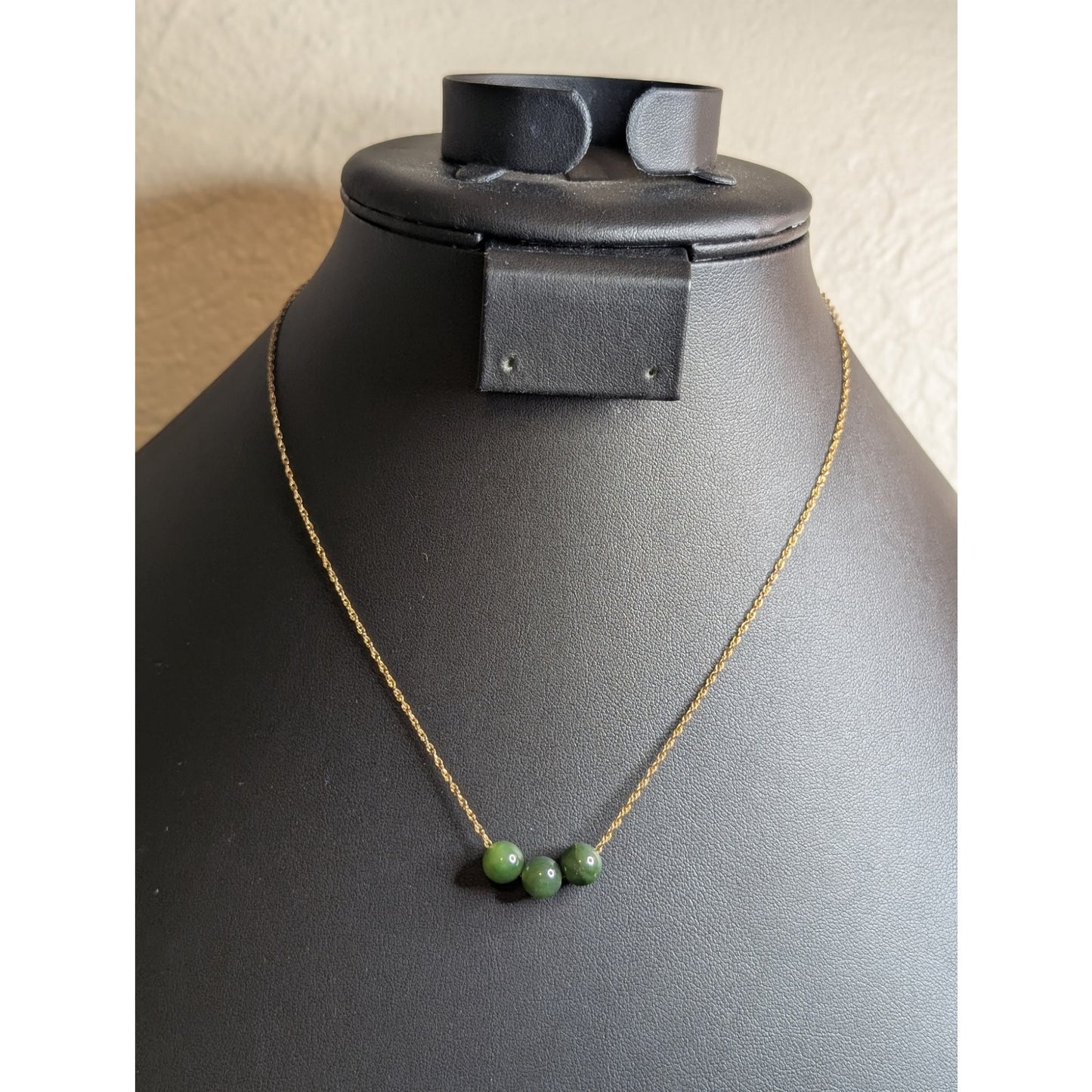 VTG 12K Yellow Gold Filled Chain Three Green Gemstone Bead 16" Necklace