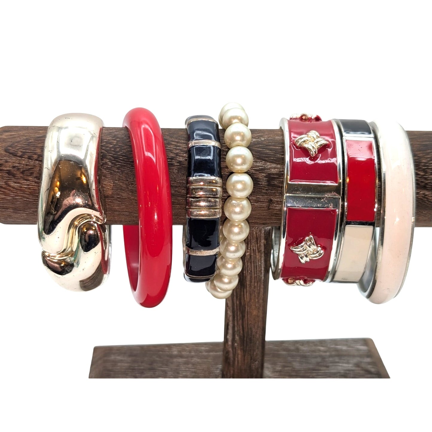 Lot of Seven Red Silver Theme Bracelets