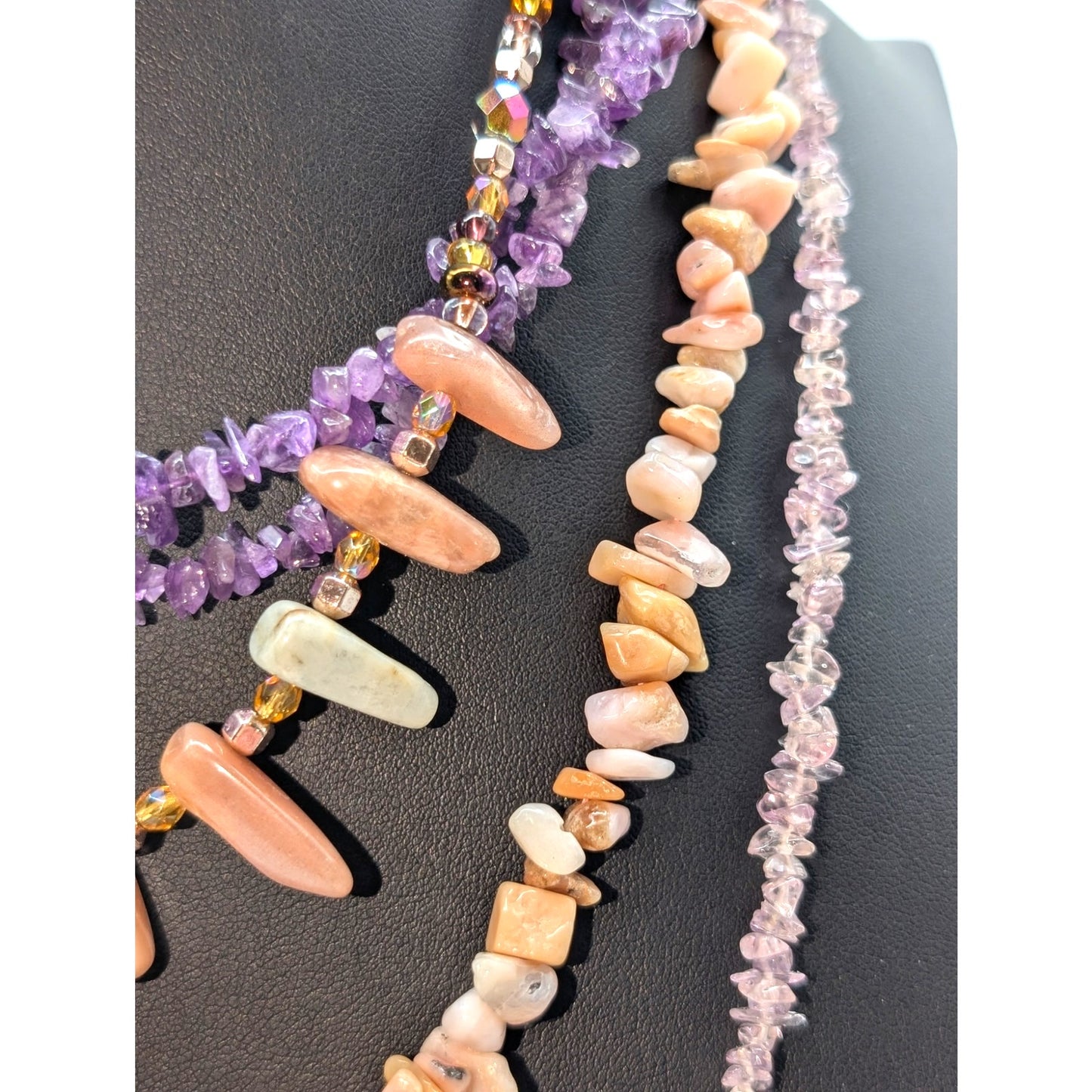 Lot of Four Stone Chip & Crystal Bead Necklaces
