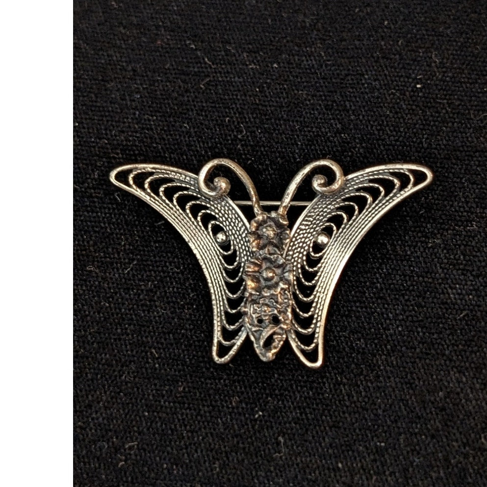 Beaucraft Vintage Sterling Silver Flower Filigree Butterfly Brooch