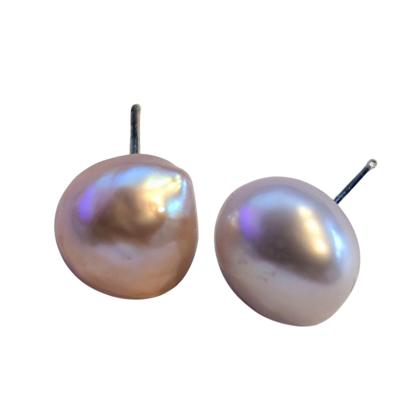 925 Sterling Silver Peachy Lavender Freshwater Pearl Stud Earrings