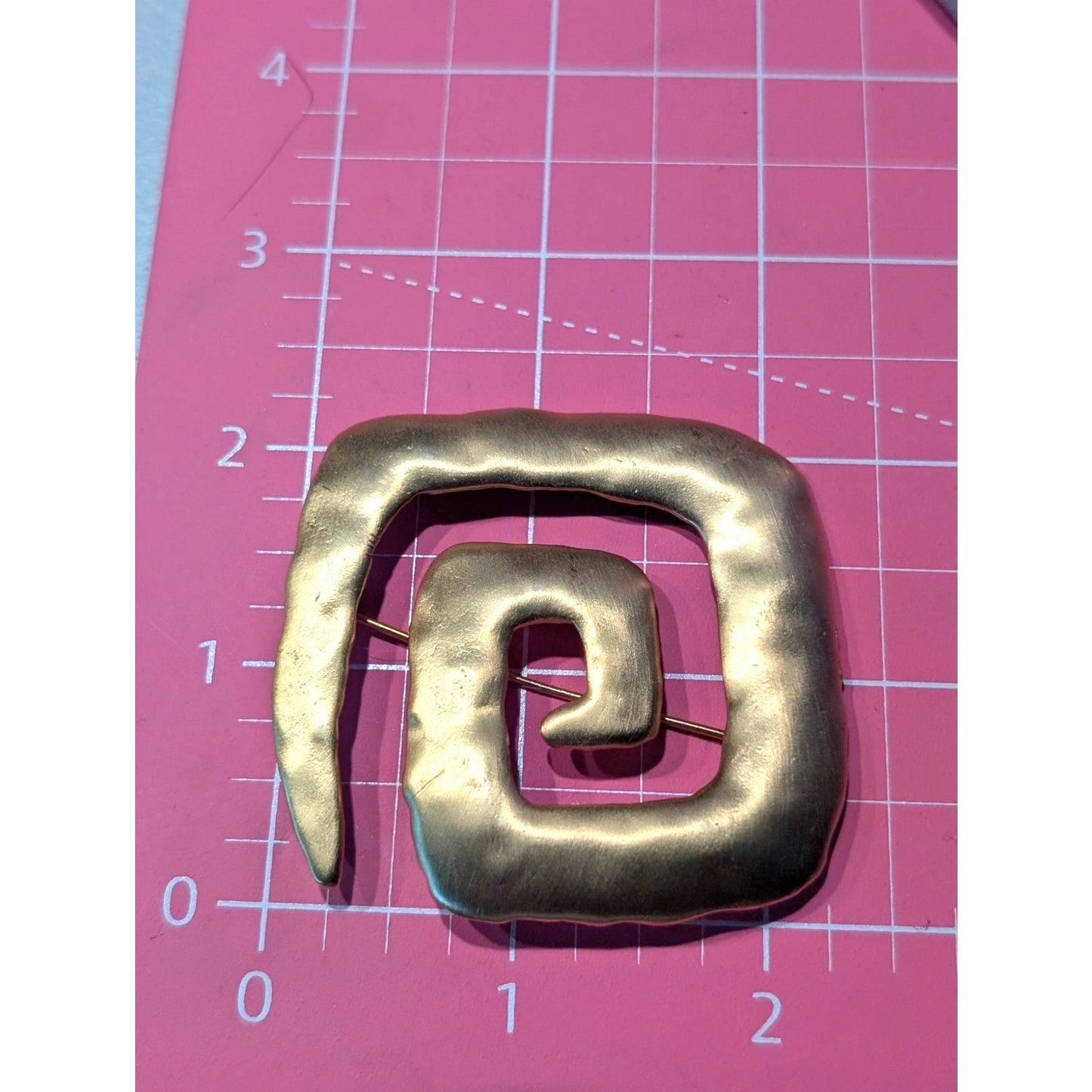 Vintage 1986 JJ Brushed Gold Tone Large Square Modernist Pin Brooch