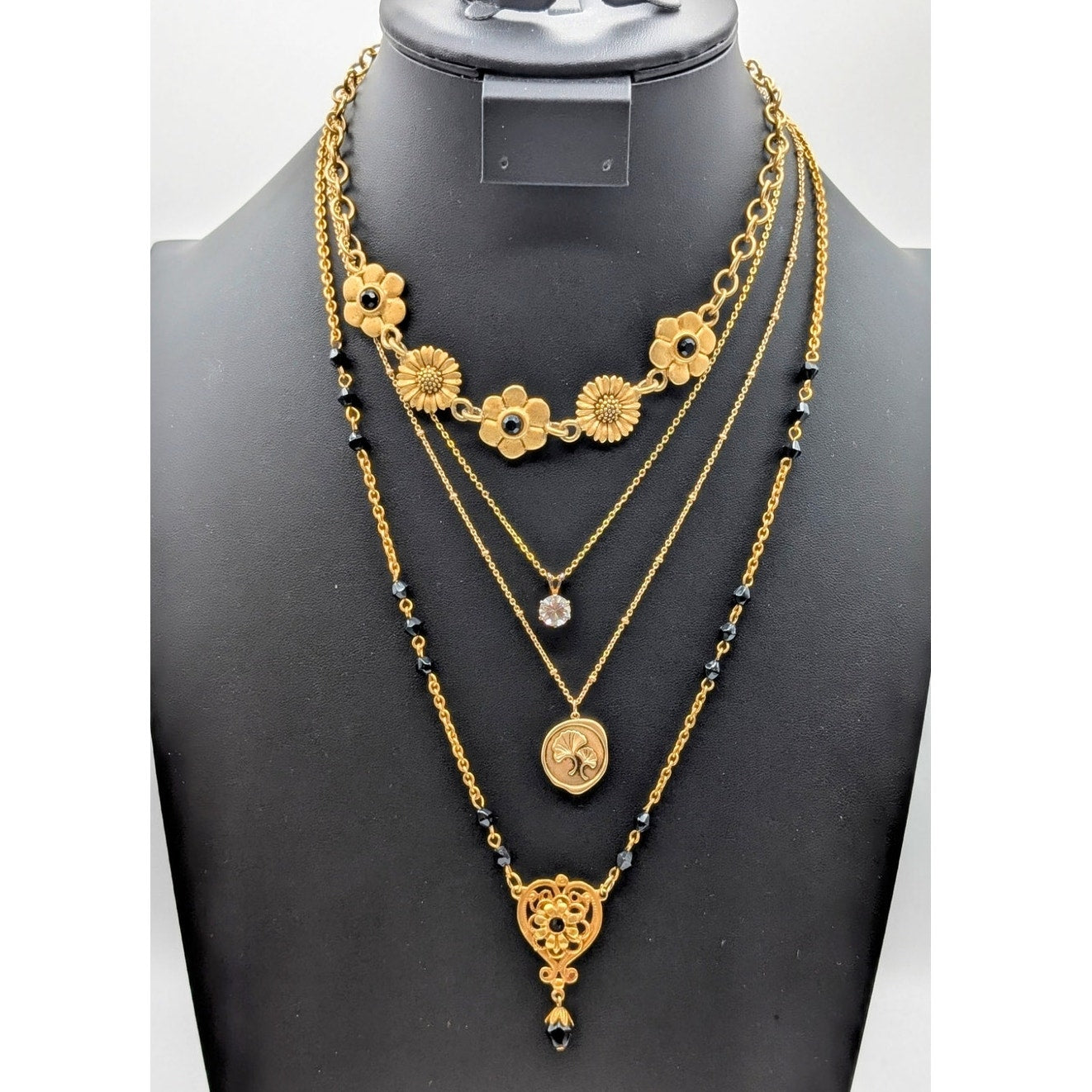 Lot of Four Gold Tone Floral Theme Beaded Necklaces