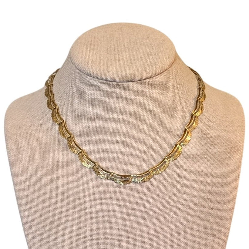 Vintage 1950s Made in Germany Rolled Gold Leaf Design Open Link Chain Necklace