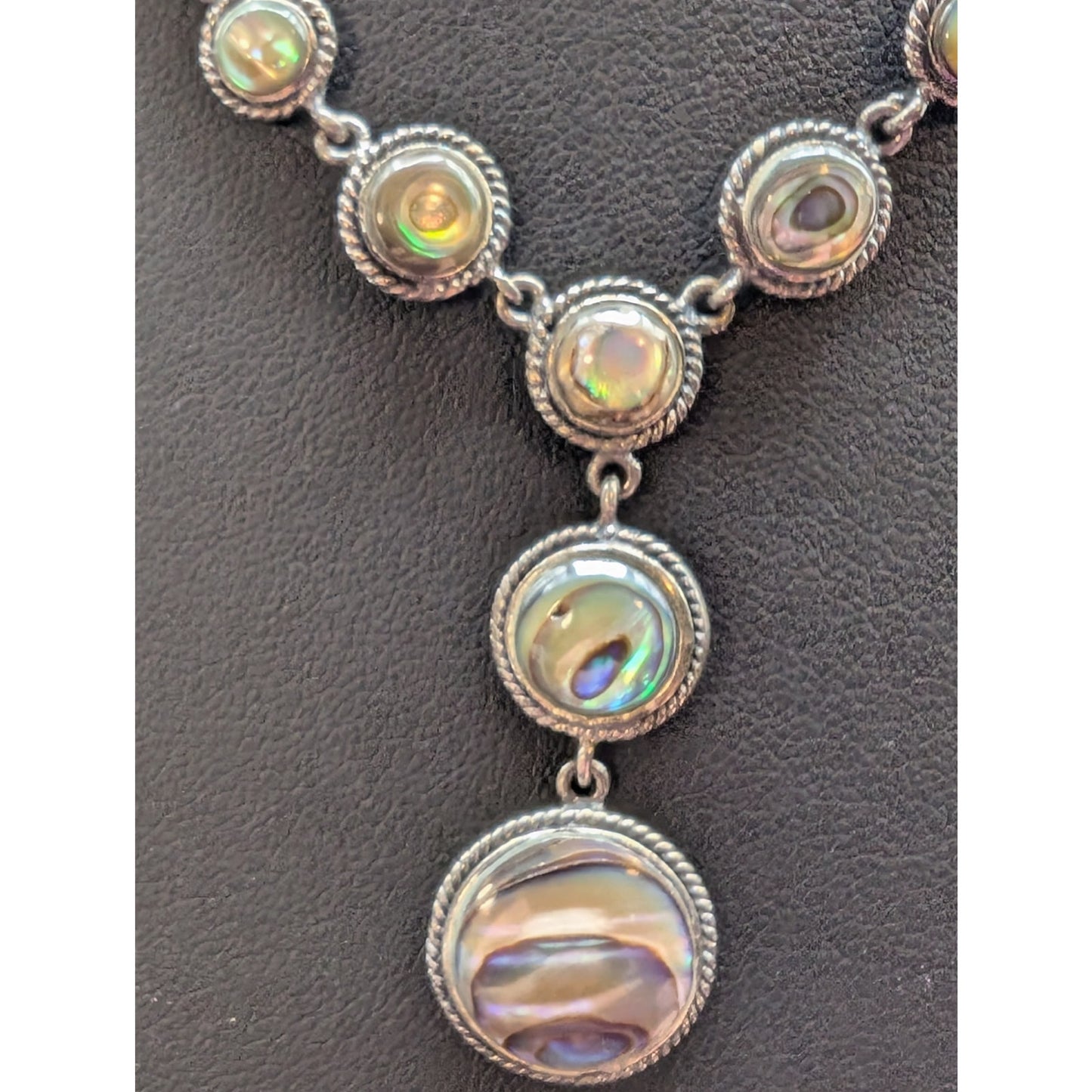 Vintage 925 Sterling Silver Abalone 'Y' Drop Chain Necklace