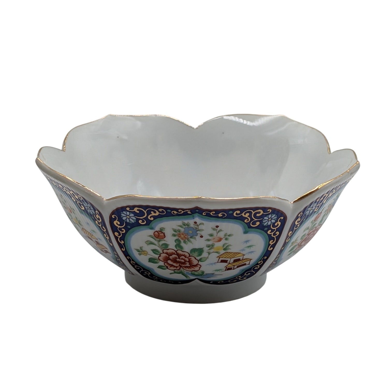Vintage Japanese Hand Painted Porcelain Lotus Rice Bowl