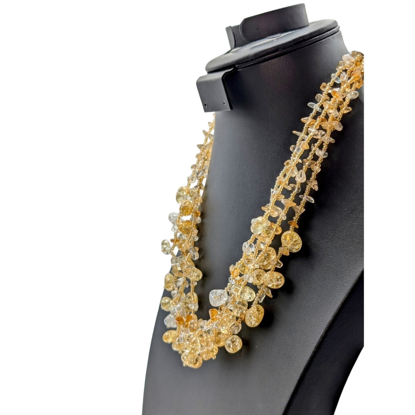 Cookie Lee Sunshiny Golds and Yellows Four Strand Glass Stone Bead Necklace