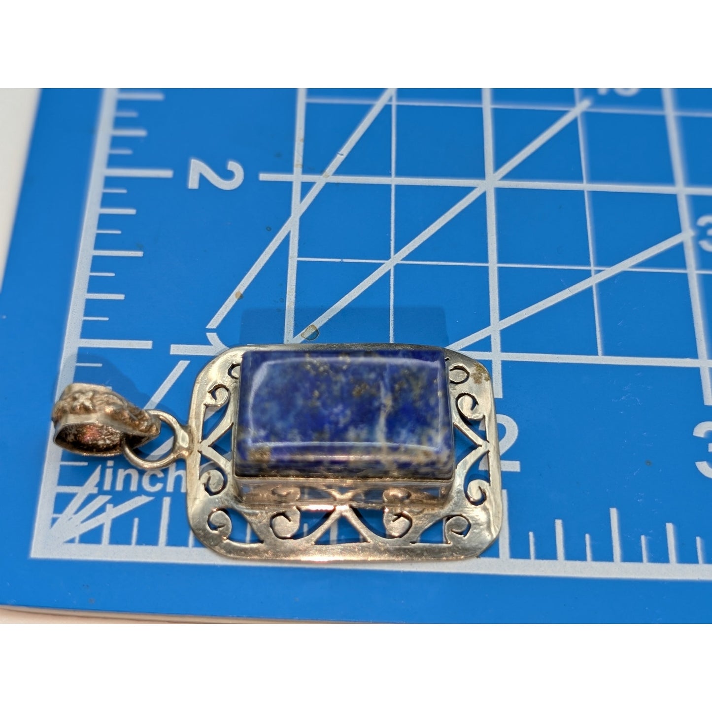 VTG Filigree 925 Sterling Silver Setting Rectangle Lapis Lazuli Pendant (Only)