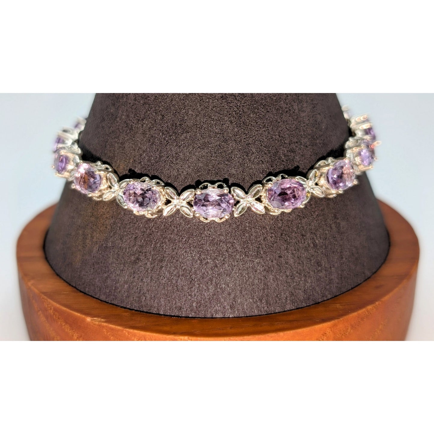 925 Sterling Silver 7mm Oval Rose de France Tennis Bracelet W/ Safety Latch