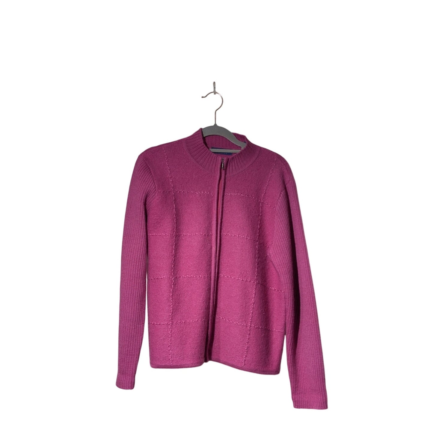 Karen Scott Raspberry Front Full Zip 100% Wool Cardigan Sweater Women's Petite M