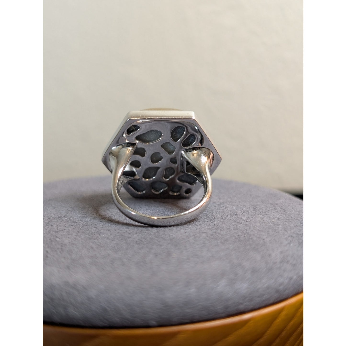 Chunky Hexagon Gold Druzy Quartz Two Tone Sterling Silver Ring Size 8