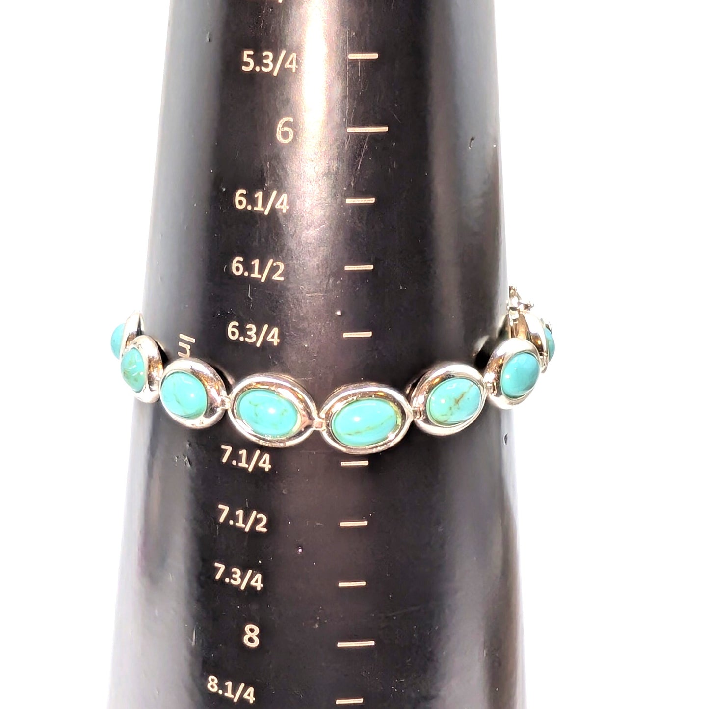 925 Sterling Silver Bracelet W/ Oval Set Reconstituted Turquoise Stone