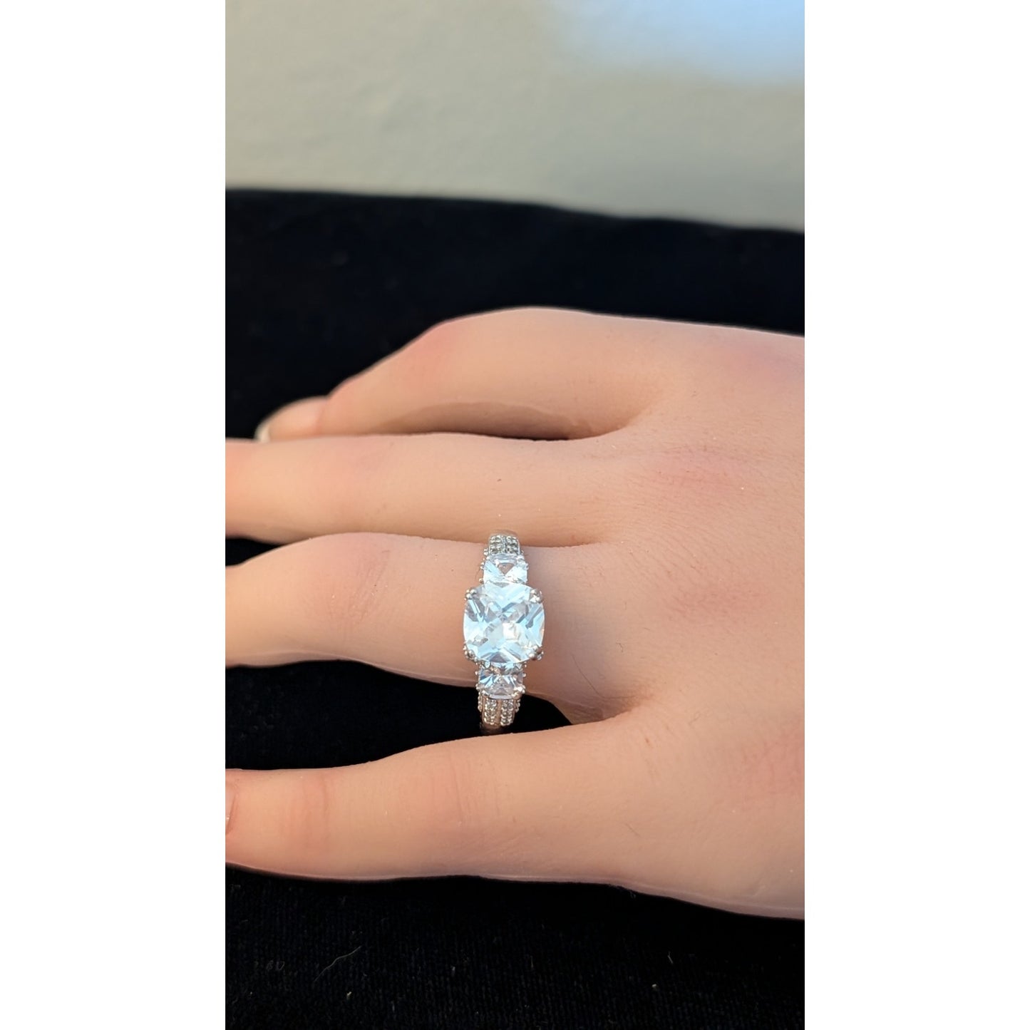 925 Sterling Cushion Cut CZ Center Stone Encrusted Engagement Ring Sz 11.75