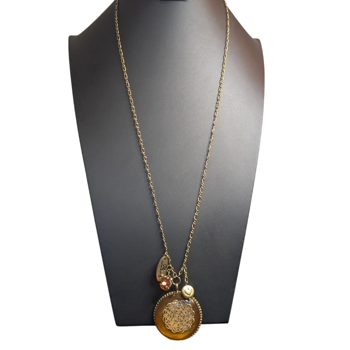 Antiqued Gold Tone Pendant Multi-Charm Long Chain 29.5"-31.5" Necklace