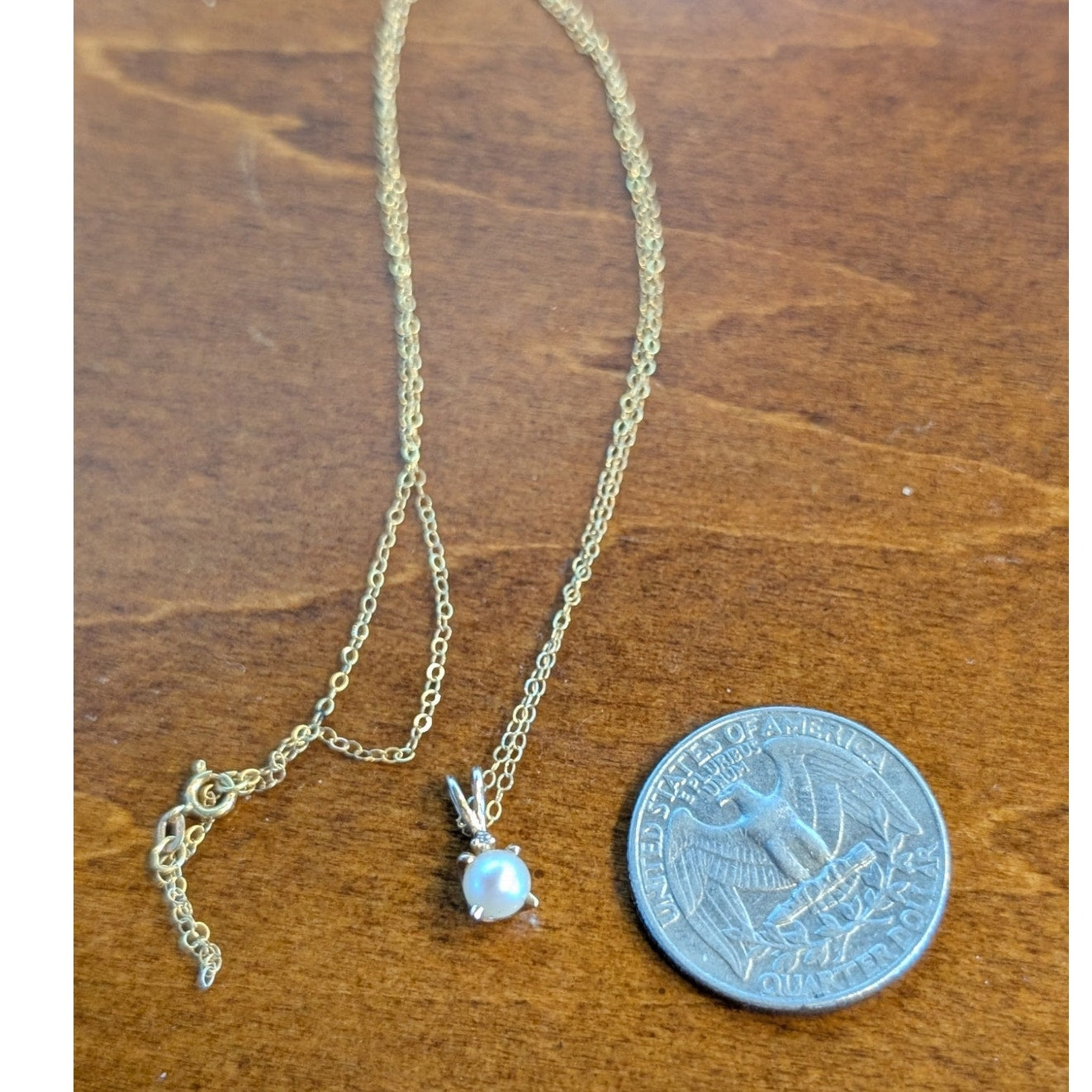 14K Yellow Gold Approx. 5mm Genuine Pearl & Diamond Pendant Chain 18" Necklace