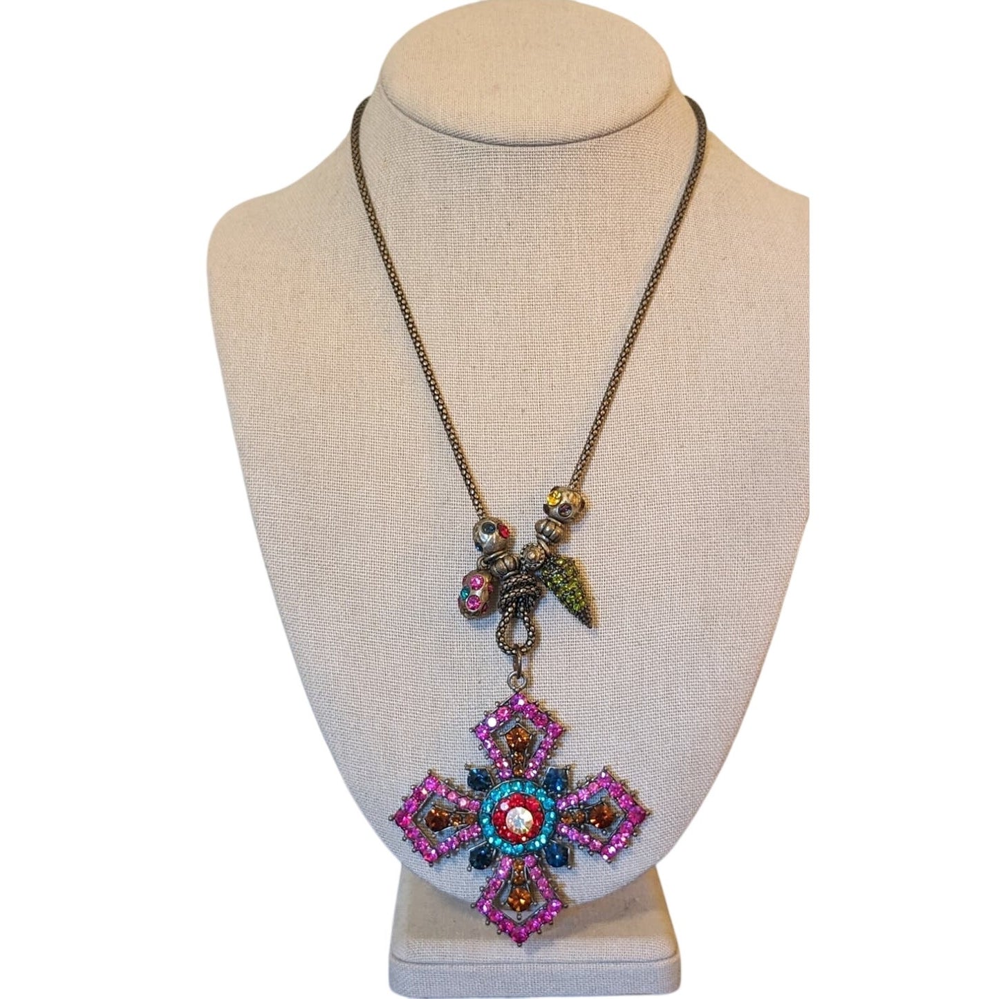 Rhinestone Cross Charm Pendant Necklace