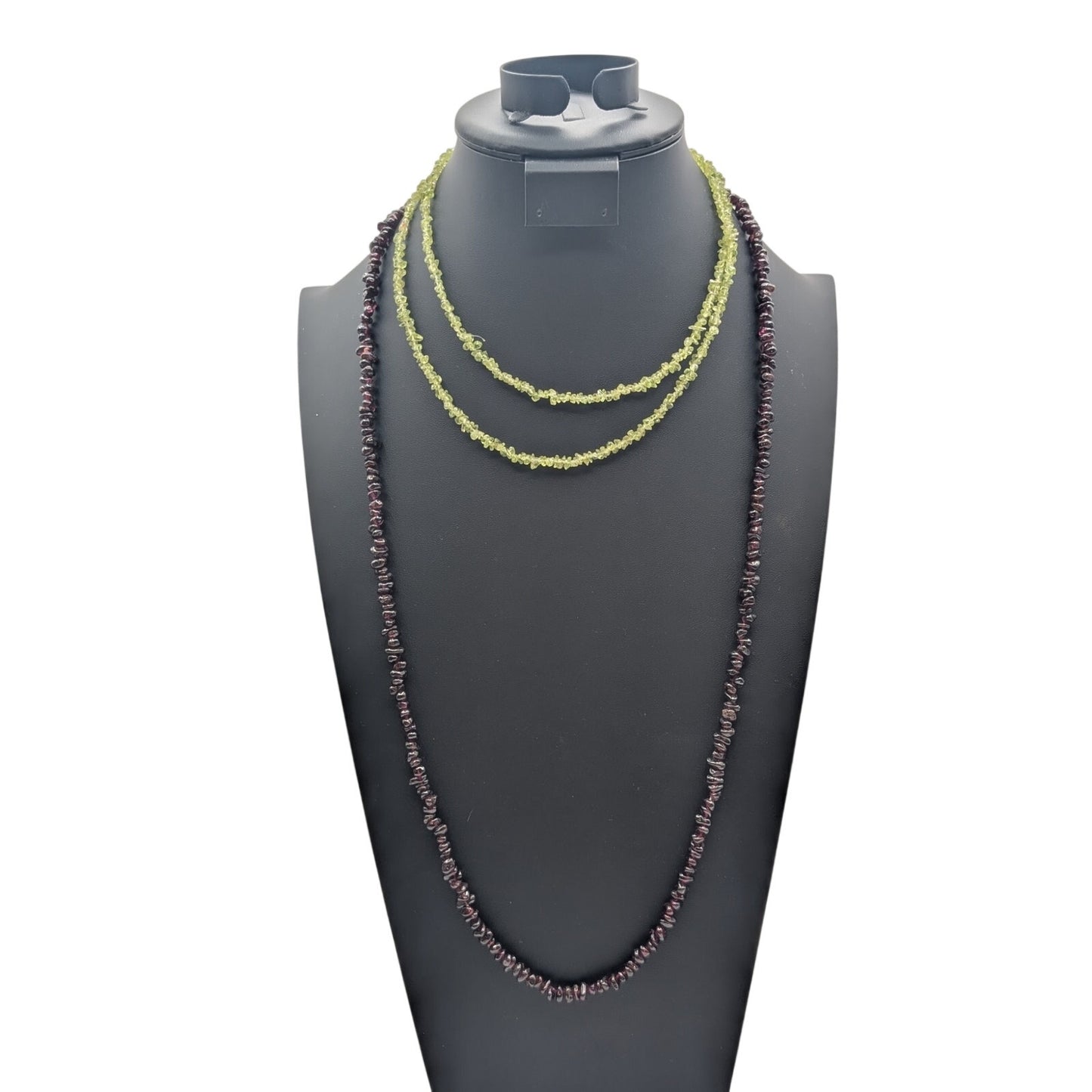 35" Peridot (August) Chip Bead Strand & 33" Garnet (January) Chip Bead Strand