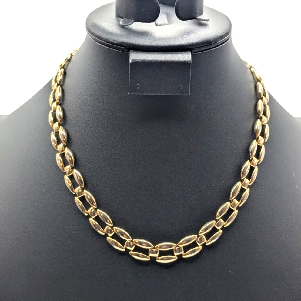 Vintage Polished Gold Tone Oval Link Fold Over Clasp Collar Chain 18" Necklace