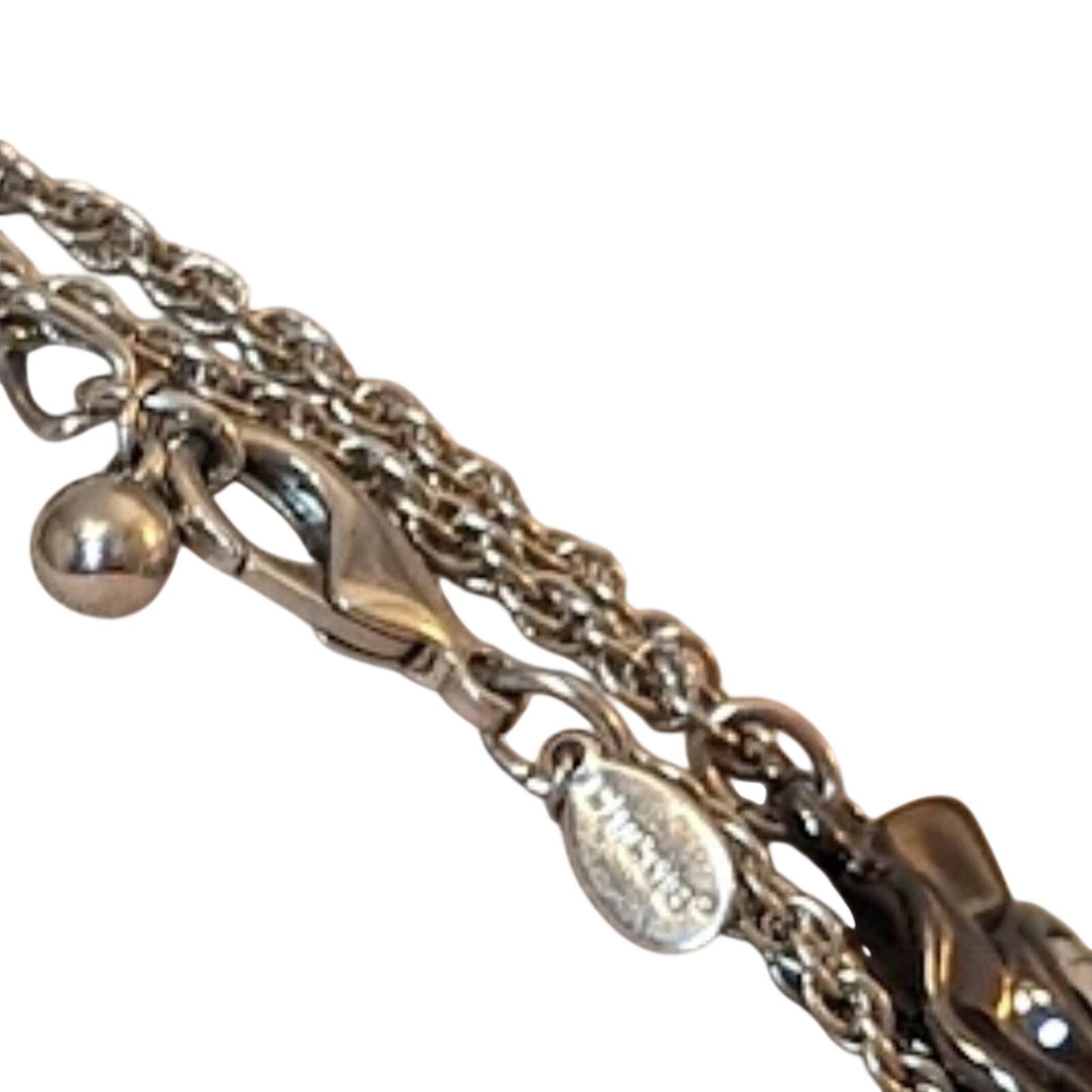 Chico's 50" Silver Tone Chain Necklace With Gun Metal Rhinestone Stations