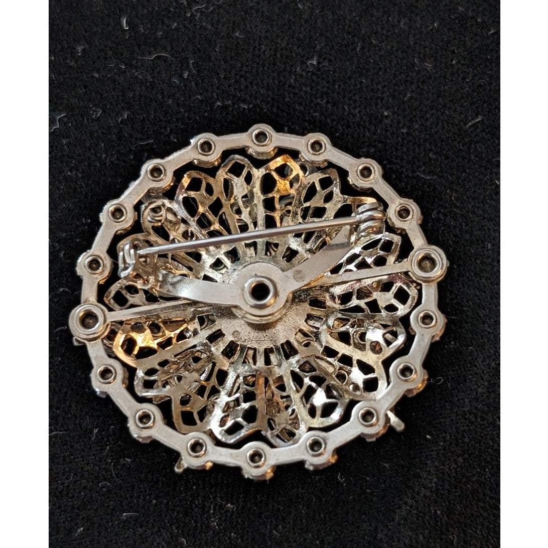 Vintage Silver Tone Purple Crystal Three Dimensional Flower Brooch