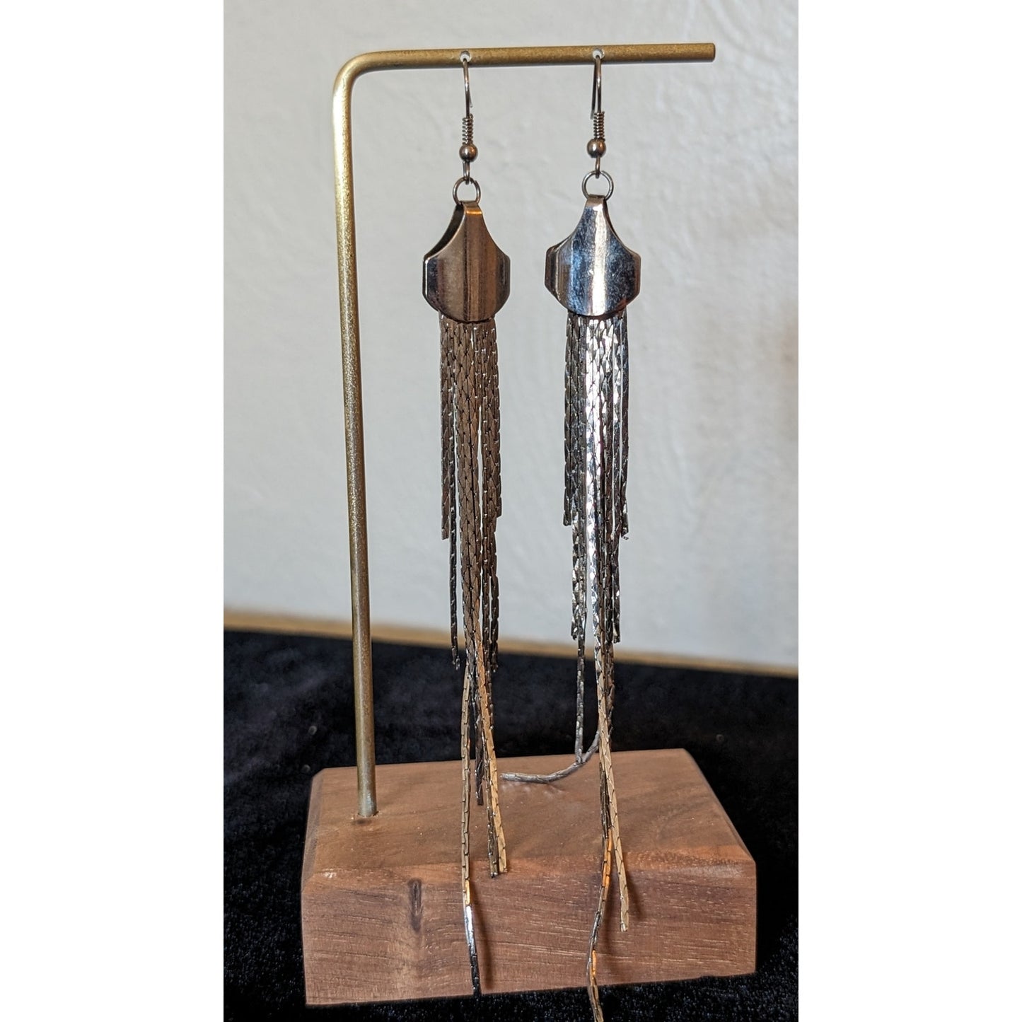 Long Multi-Chain Gun Metal Dangle French Wire Earrings