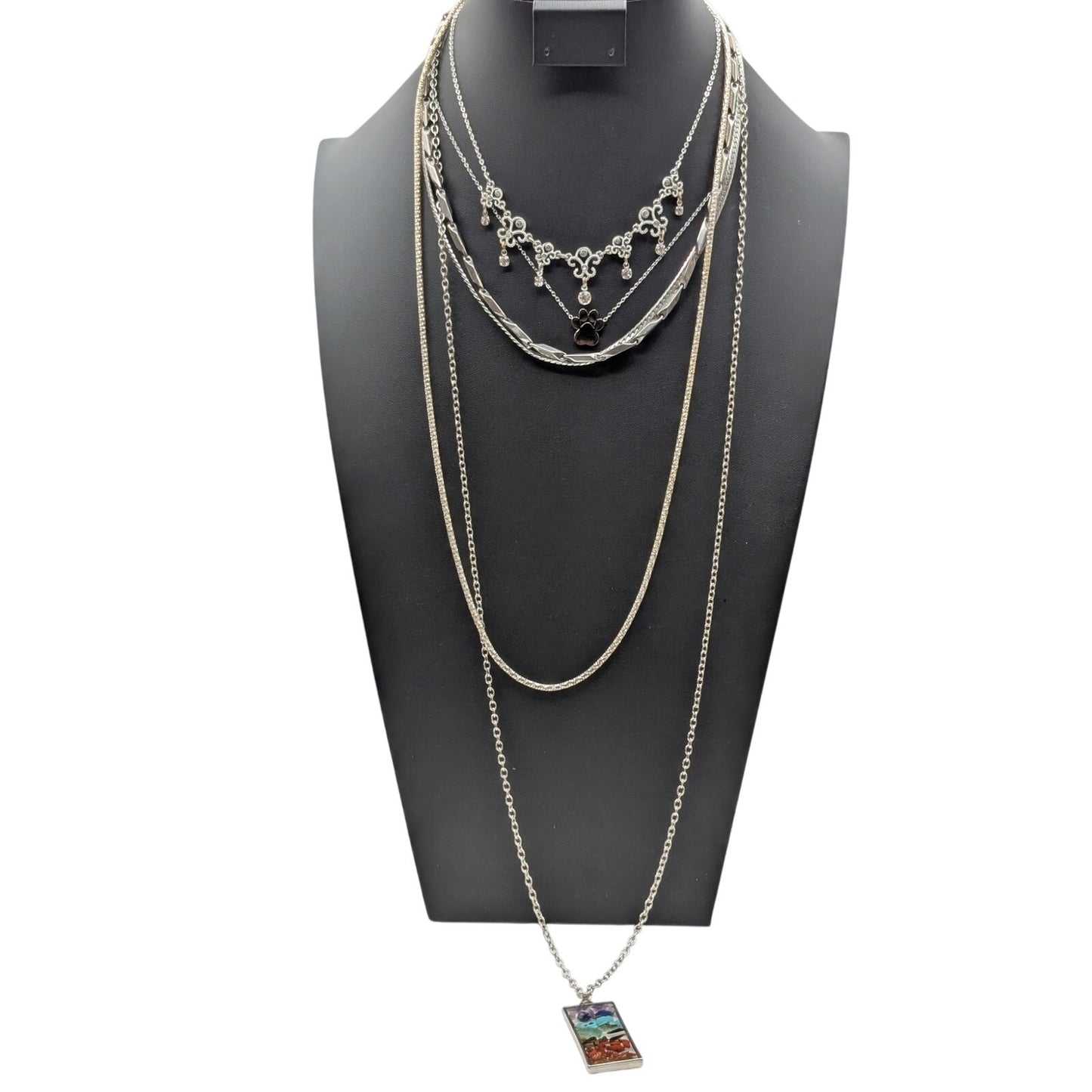 Lot of Six Silver Tone Vintage to Modern Chain Necklaces