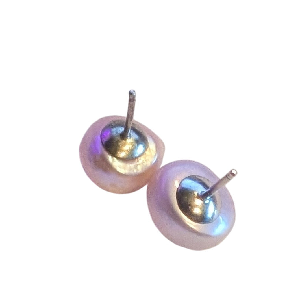 925 Sterling Silver Peachy Lavender Freshwater Pearl Stud Earrings