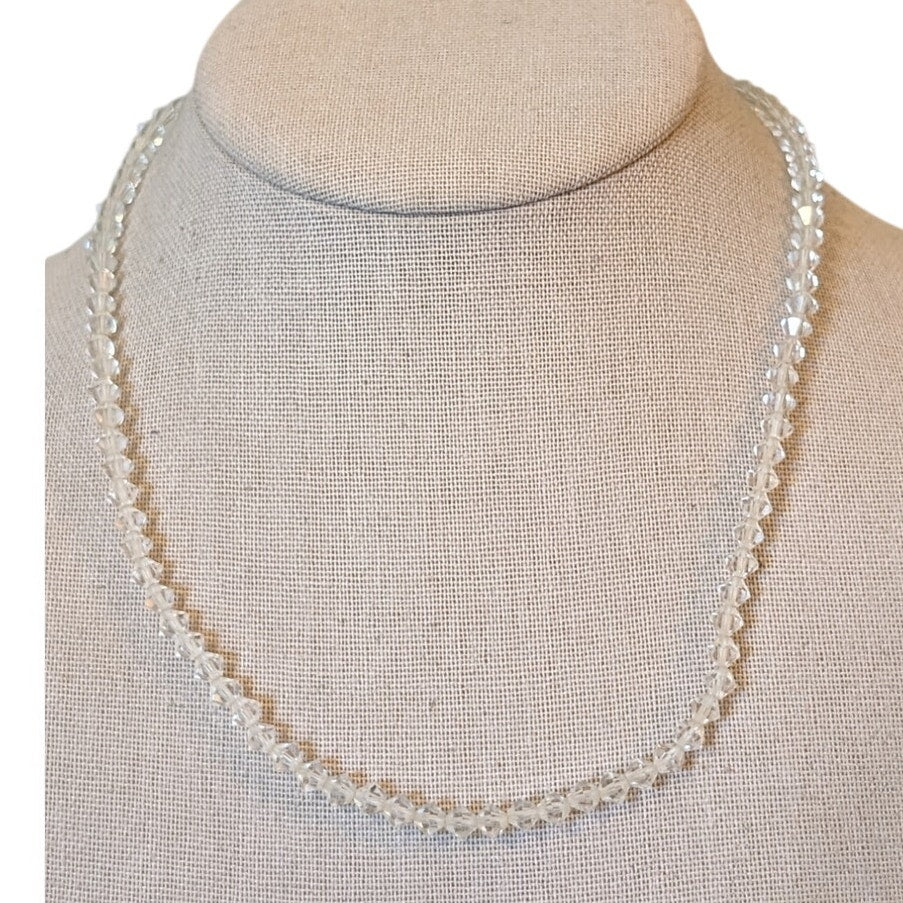 Vintage Crystal 5mm Bicone Bead Single Strand Fish Hook Clasp 18" Necklace