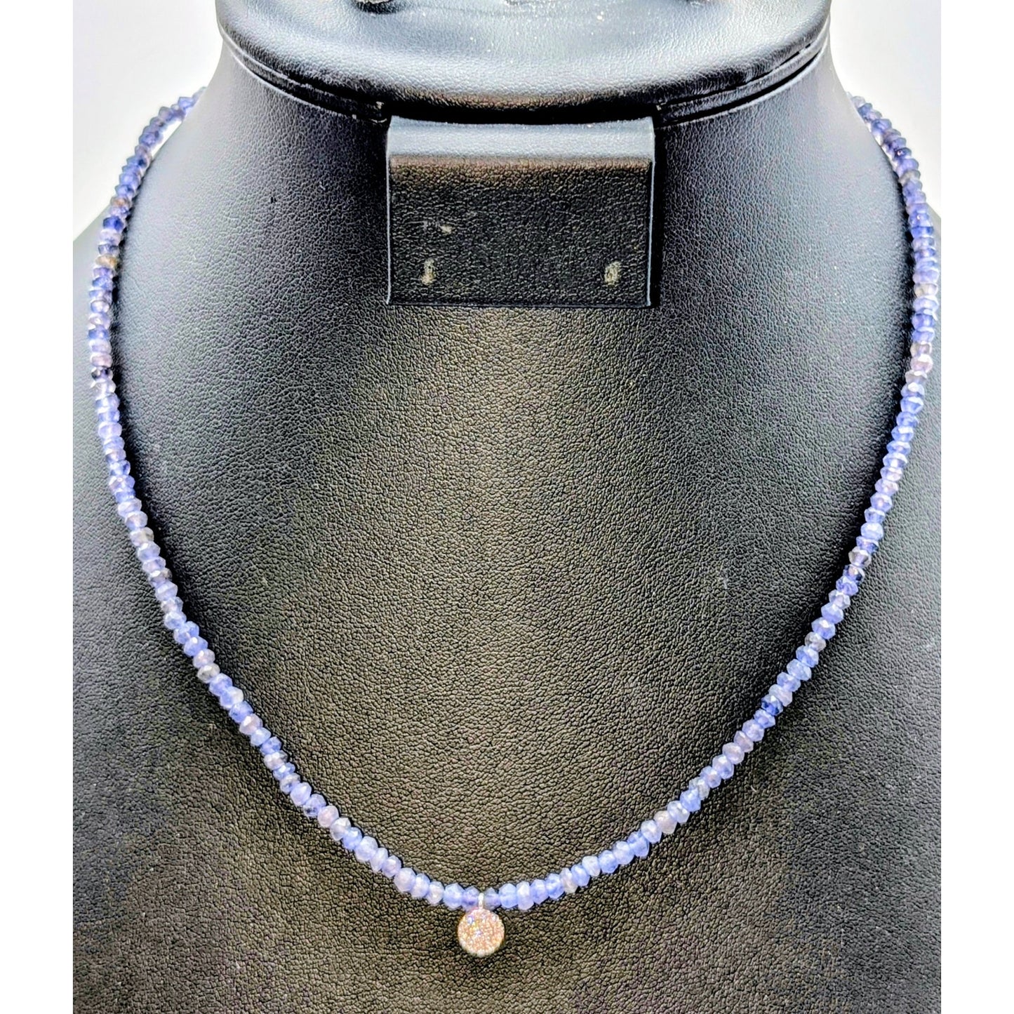 925 Sterling Silver 3mm Tanzanite Crystal Bead Medallion Pendant Necklace