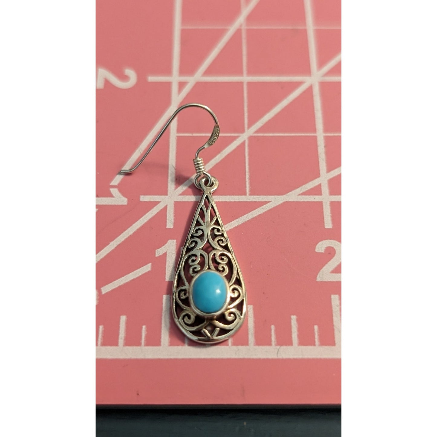 925 Sterling Silver Turquoise Filigree Teardrop Dangle Earrings