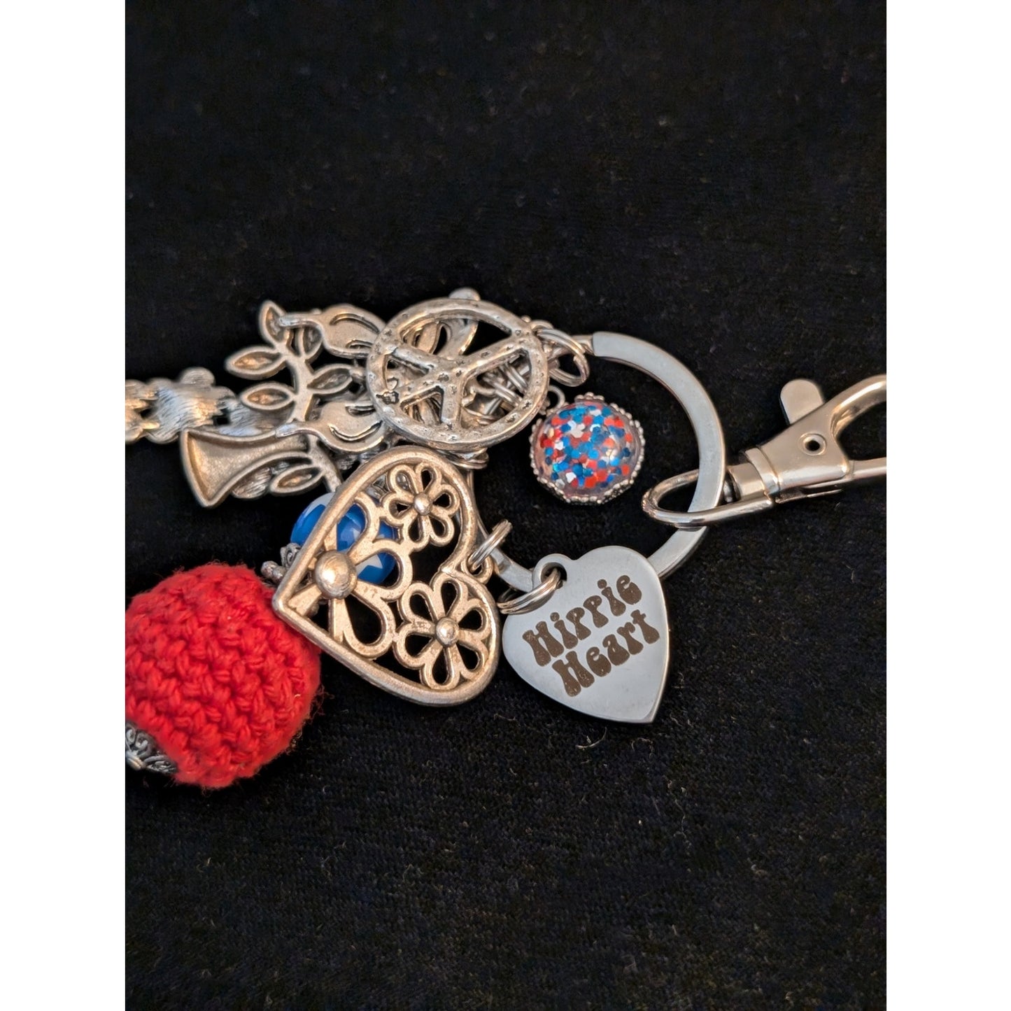 Hippie Hearts Patriotic Red White Blue Boho Multi-Charm Keychain