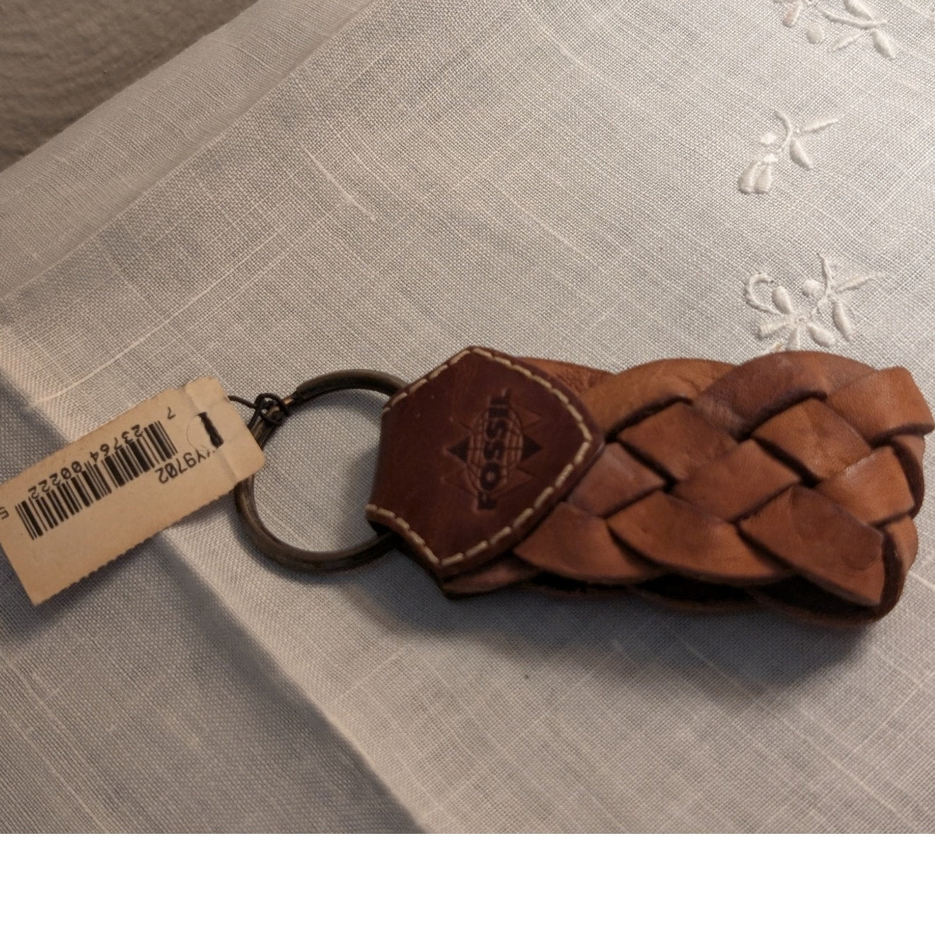 Vintage Fossil Braided Leather Key Chain NWT